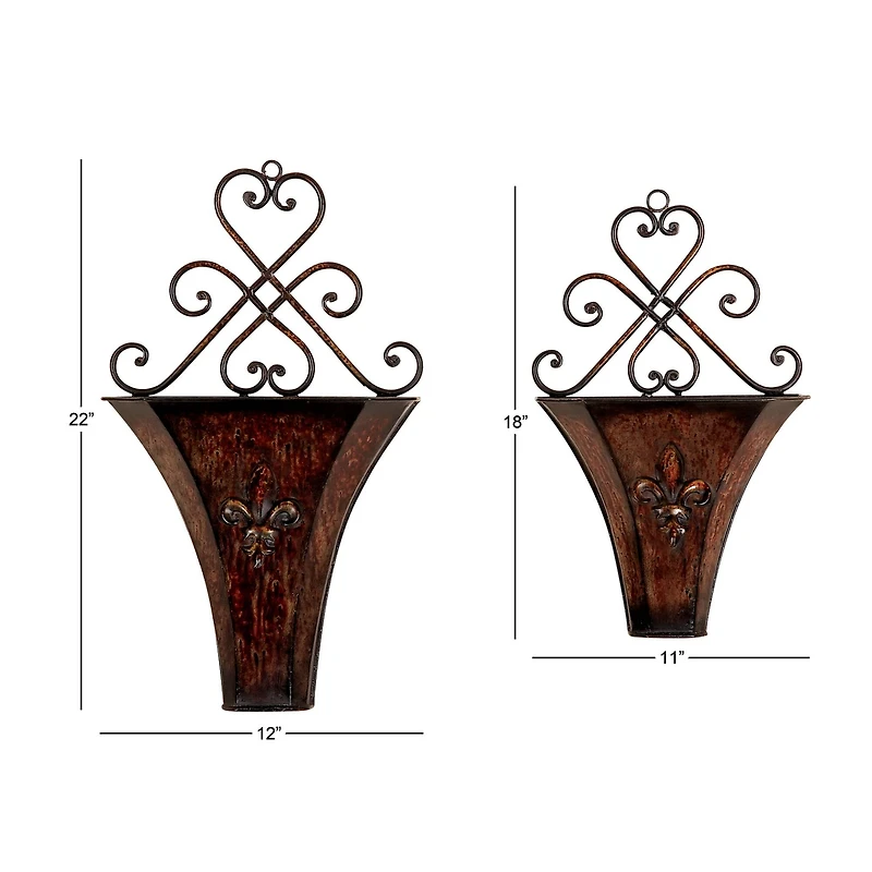 Brown Metal Traditional Planter Set