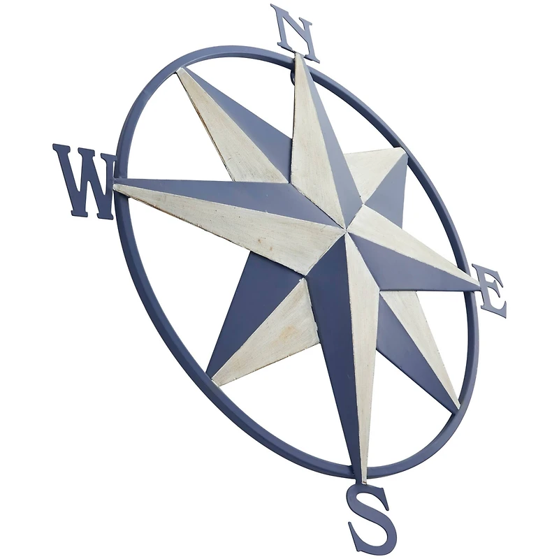 Blue & Cream Distressed Compass Wall Décor