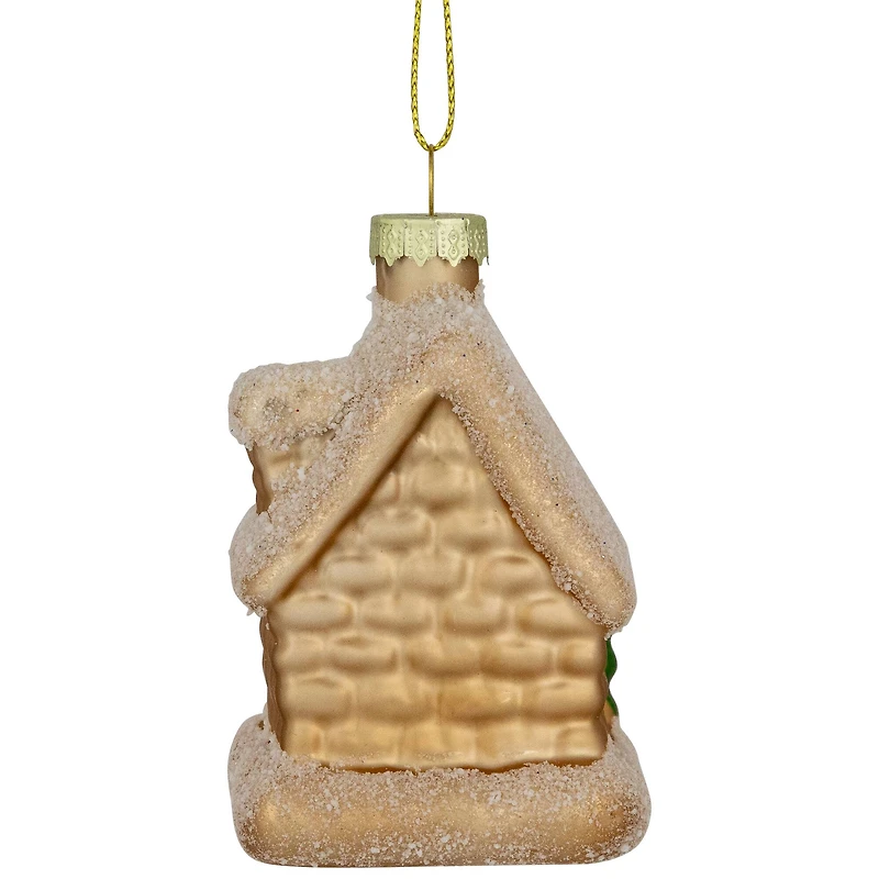 Snowy Country Cabin Glass Christmas Hanging Ornament - 3.25" - Gold Finish