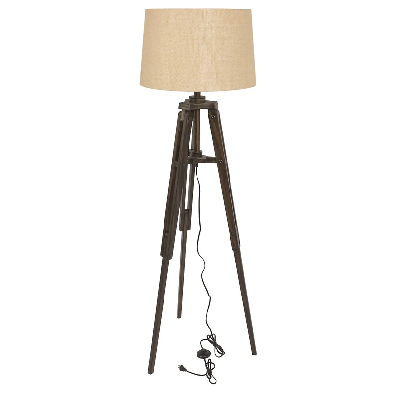 Hello Honey® 5ft. Mid-Century Modern Wood Floor Lamp with Burlap Drum Shade