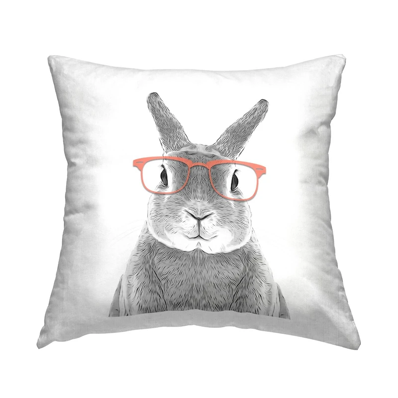 Stupell Industries Smiling Bunny Rabbit Pink Glasses Animal Throw Pillow, 18" x 18"