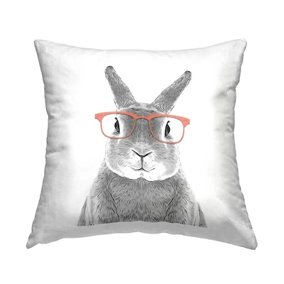 Stupell Industries Smiling Bunny Rabbit Pink Glasses Animal Throw Pillow, 18" x 18"