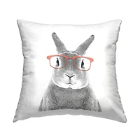 Stupell Industries Smiling Bunny Rabbit Pink Glasses Animal Throw Pillow, 18" x 18"