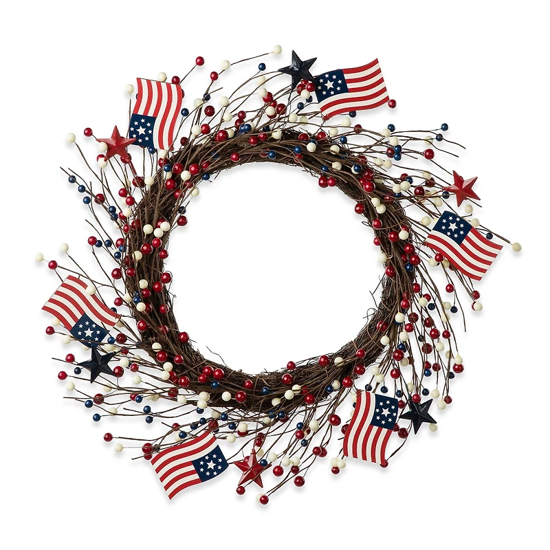 Glitzhome® 22" Americana Flag & Berry Wreath