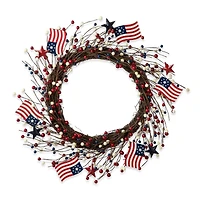 Glitzhome® 22" Americana Flag & Berry Wreath