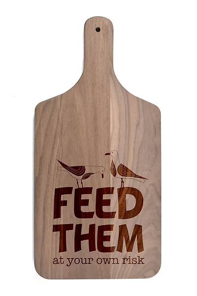 17" Feed Them At Your Own Risk Walnut Wood Paddle Cutting Board