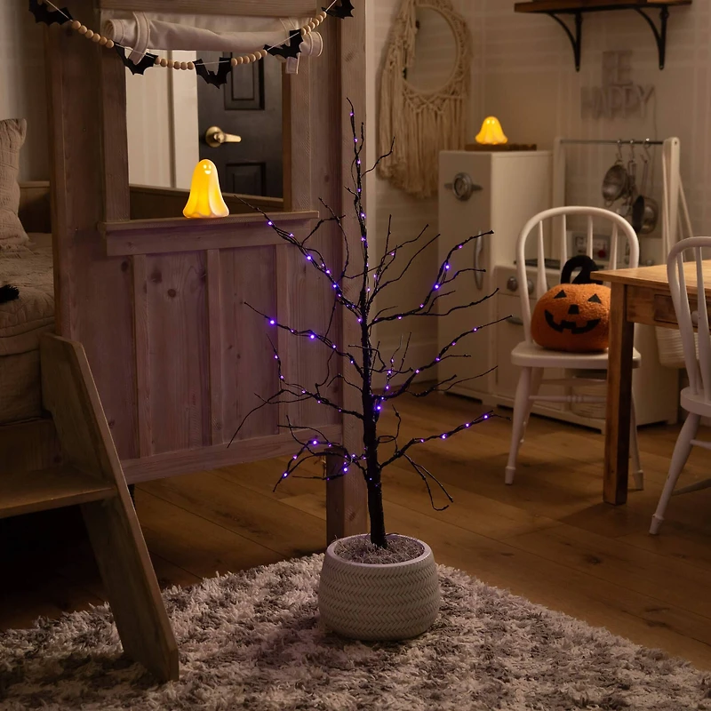 3ft. Pre-Lit Halloween Black Twig Artificial Tree with 80 Orange & Purple LED Lights