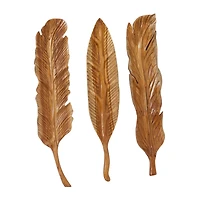 Set of 3 Brown Teak Wood Rustic Wall Decor 7", 27"