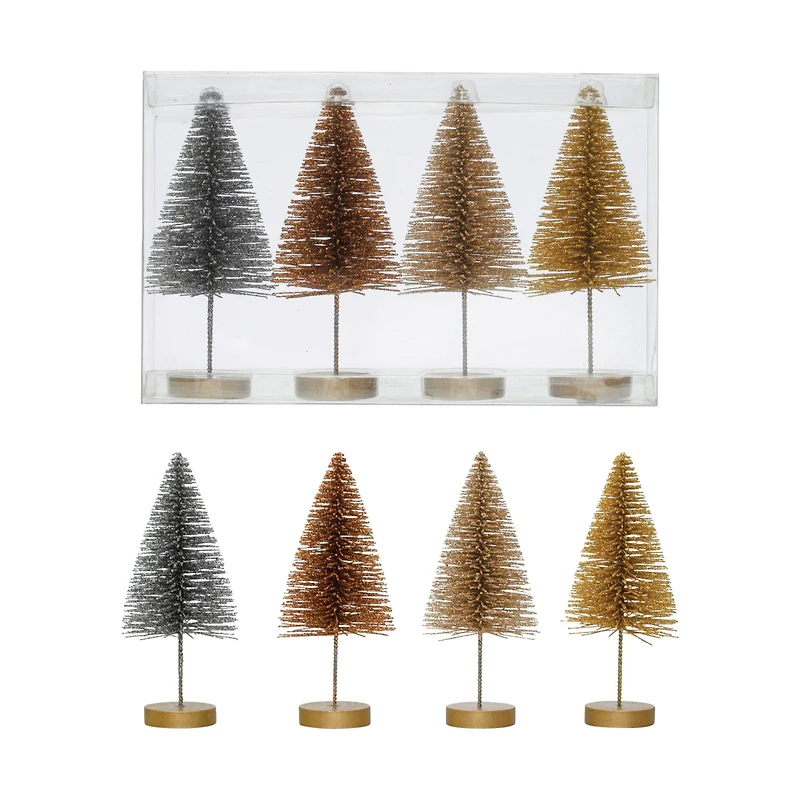 Hello Honey® 6" Metallic Plastic Bottle Brush Tree Set with Wood Bases