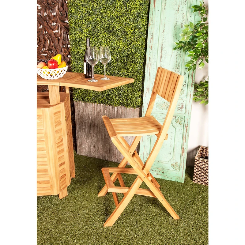 Set of 2 Brown Teak Wood Traditional Outdoor Bar Stool, 18" x 45"