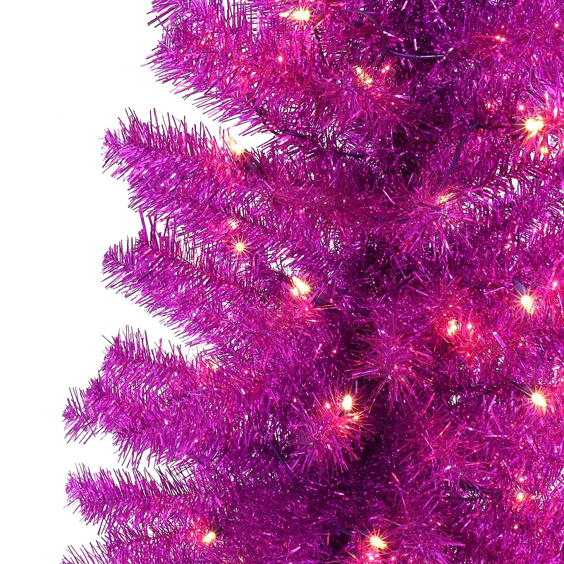 4.5ft. Pre-Lit Purple Tinsel Artificial Christmas Tree, Clear Lights