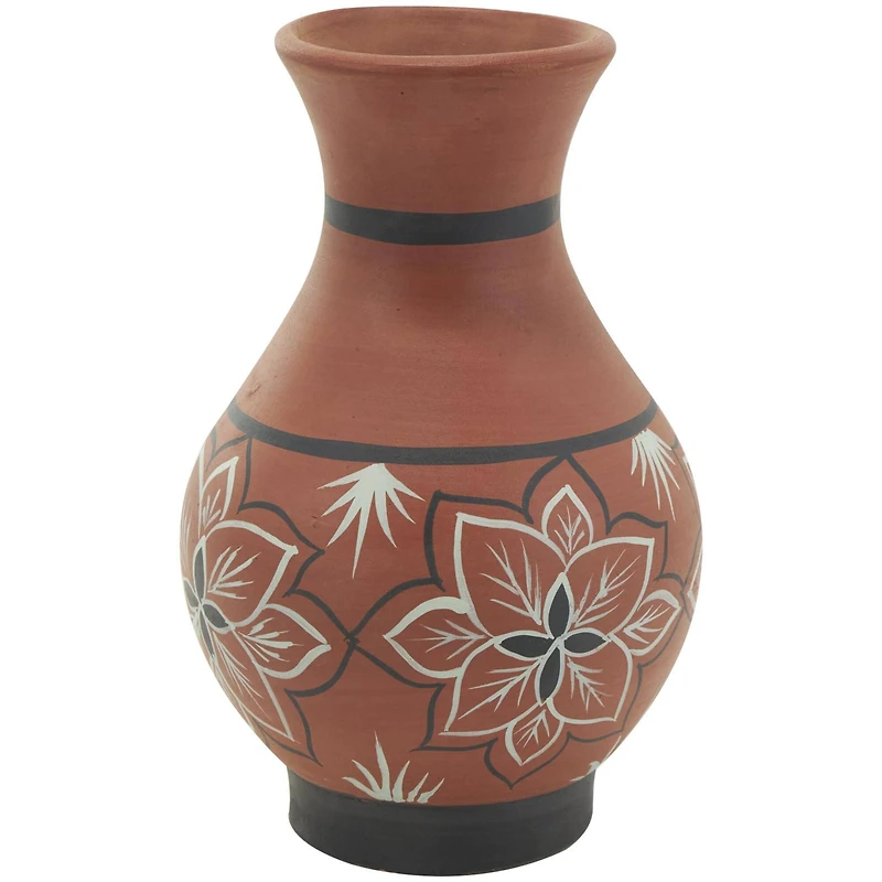 Orange Ceramic Floral Vase Set with 3 Different Patterns & Shapes