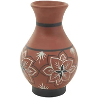 Orange Ceramic Floral Vase Set with 3 Different Patterns & Shapes