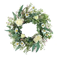 24" White Spring Peony & Dogwood Floral Wreath