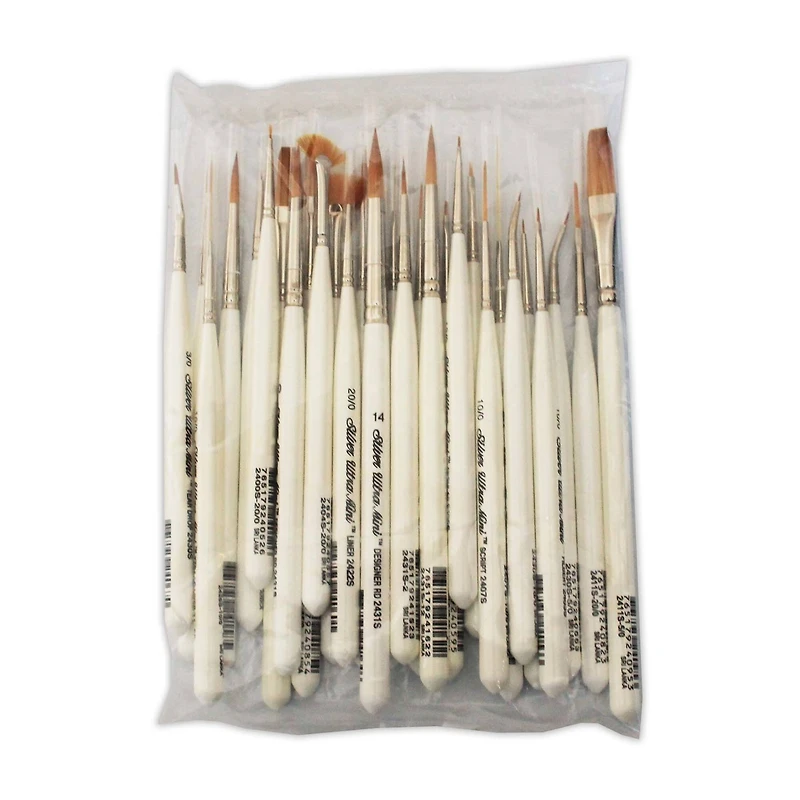 Silver Brush Limited Ultra Mini® White handle complete Brushes, Set of 29
