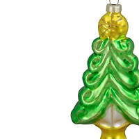 5" Pearl & Glitter Green & Gold Glass Christmas Tree Hanging Ornament