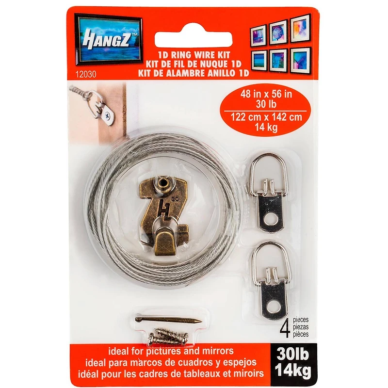 HangZ™ 30lb. 1 Hole D Ring Wire Kit 