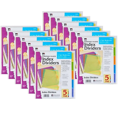 Charles Leonard Assorted Color 5-Tab Index Dividers, 12 Packs of 5