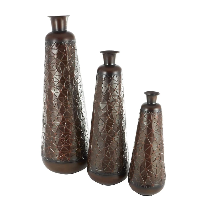 Dark Brown Hammered Texture Metal Vase Set