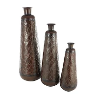 Dark Brown Hammered Texture Metal Vase Set