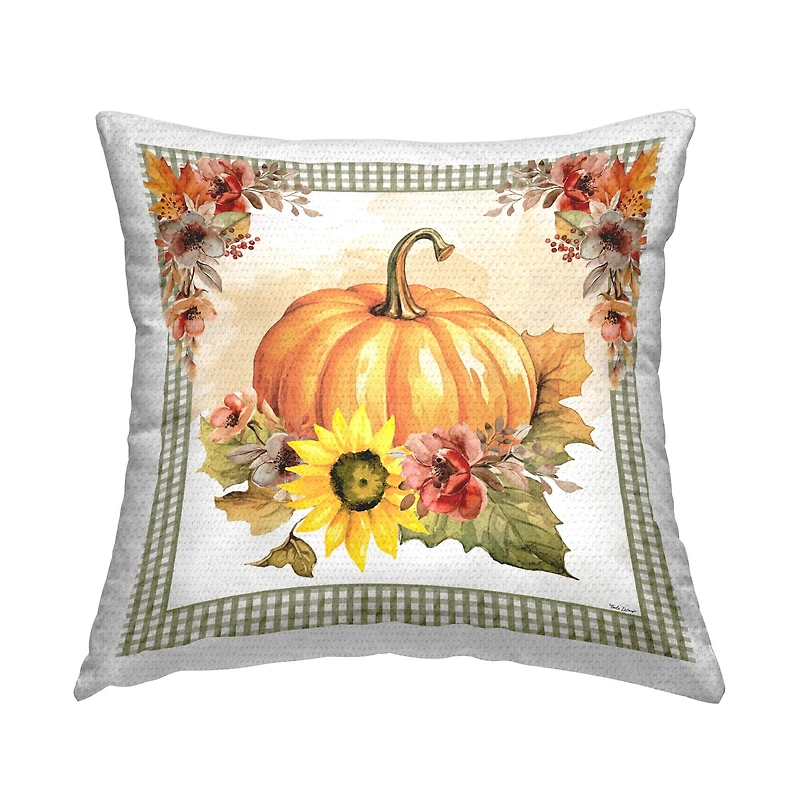 Stupell Industries Pumpkin with Flower Accent Outdoor Printed Pillow