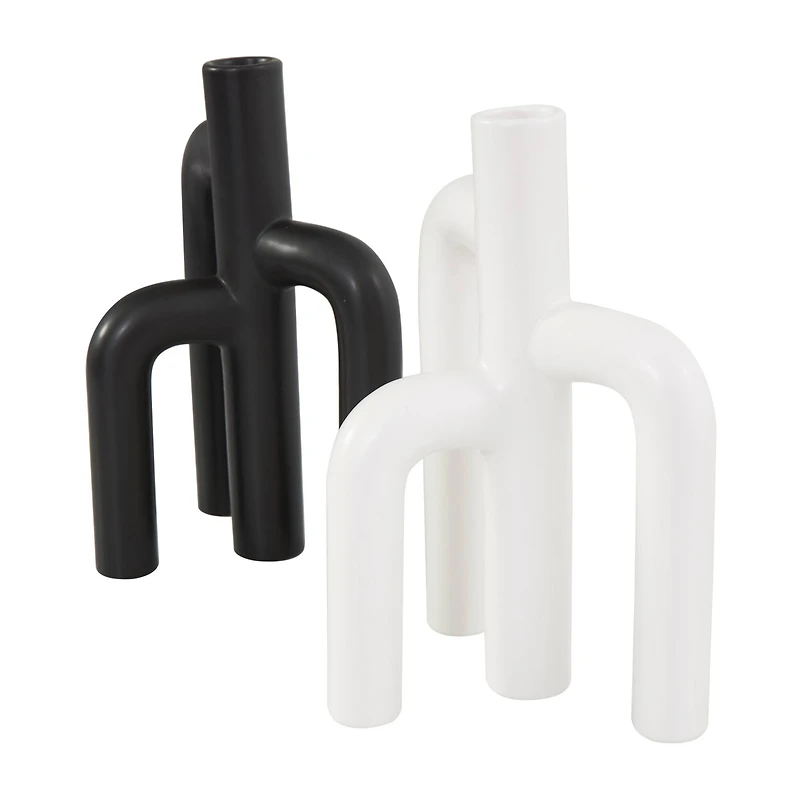 CosmoLiving by Cosmopolitan 10" Black & White Ceramic Abstract 3-Arch Vase Set