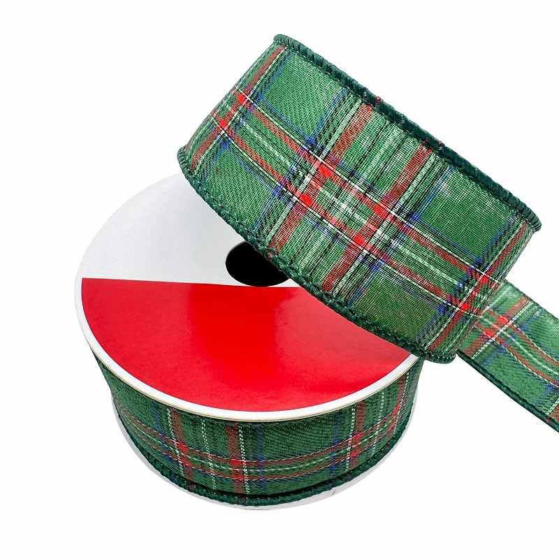 1.5" x 30ft. Green Tartan Wired Ribbon by Celebrate It®