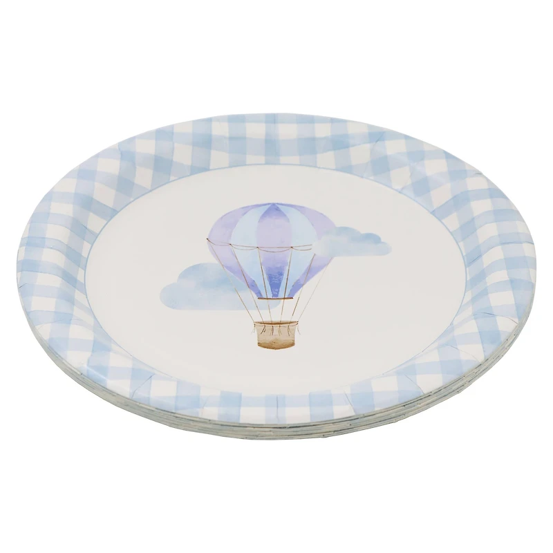 9" Blue Hot Air Balloon & Gingham Dinner Plates, 10ct. by Celebrate It™