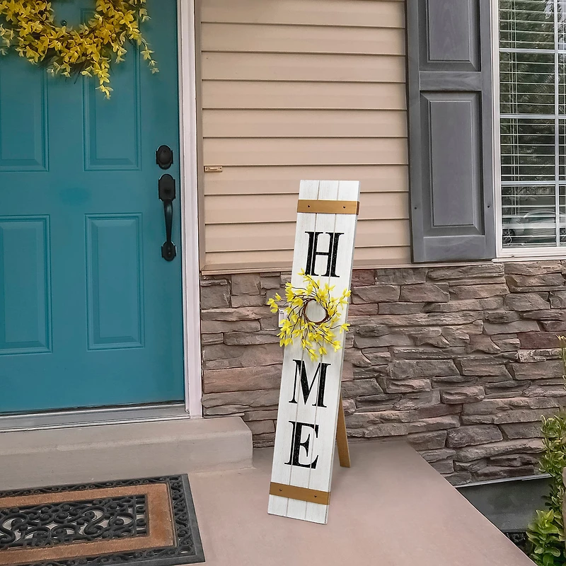 Elegant Designs™ 3.5ft. White Wash Home Porch Sign with 4 Floral Wreaths