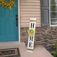 Elegant Designs™ 3.5ft. White Wash Home Porch Sign with 4 Floral Wreaths