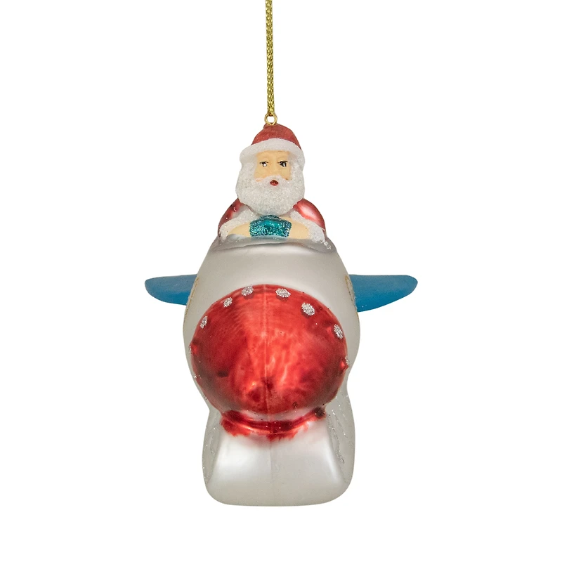 4.5" Santa In A Silver Rocket Ship Glass Christmas Ornament