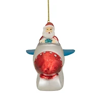 4.5" Santa In A Silver Rocket Ship Glass Christmas Ornament