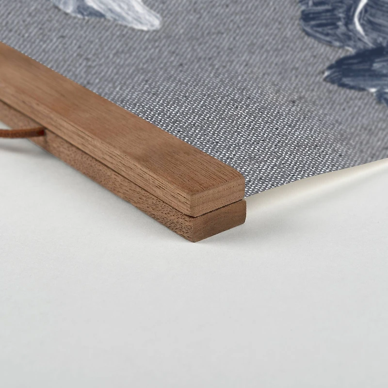 Blue White Plant 16" x 20" Teak Hanging Canvas