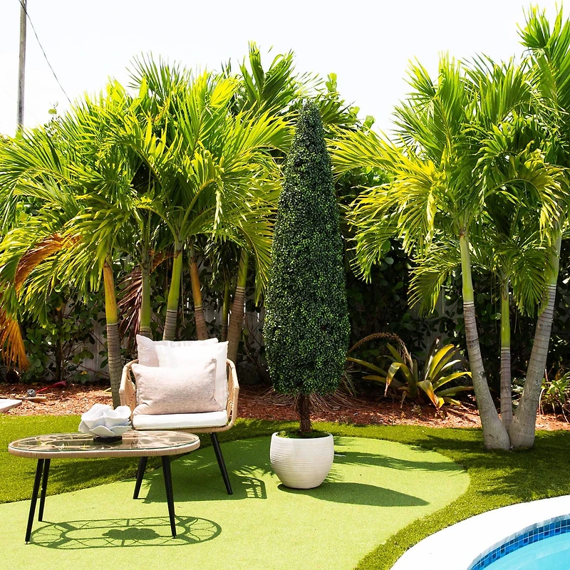 7ft. UV-Resistant Potted Boxwood Topiary Cone Tree