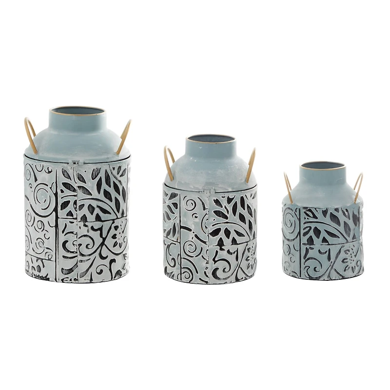 Set of 3 Blue Metal Farmhouse Vase, 9", 11", 13"