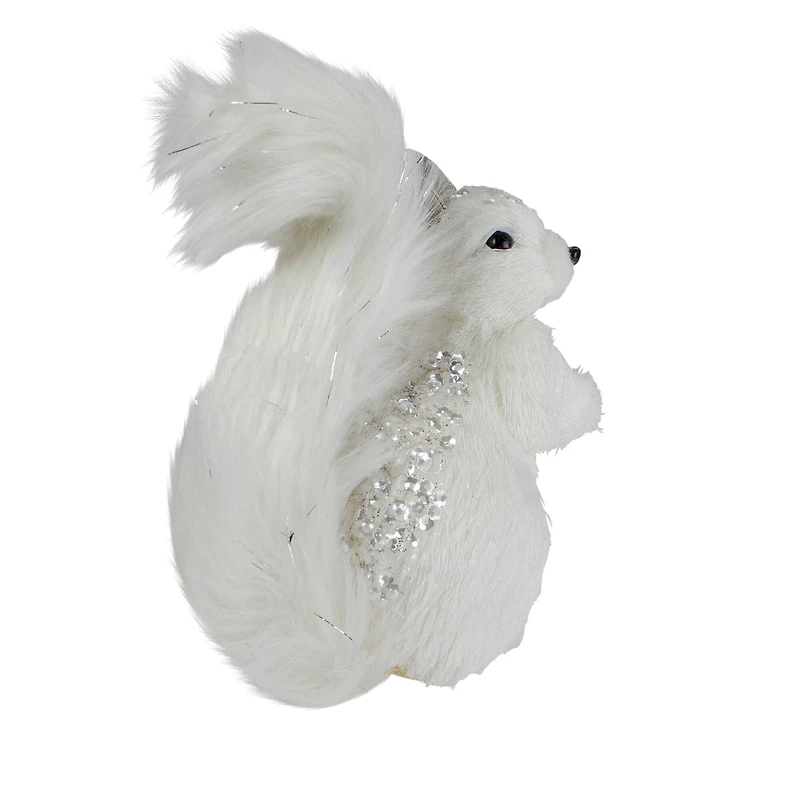 9" White Squirrel with Silver Gems Christmas Tabletop Decoration