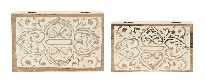 Hello Honey® Handcarved & Whitewashed Mango Wood Box Set