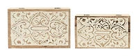 Hello Honey® Handcarved & Whitewashed Mango Wood Box Set