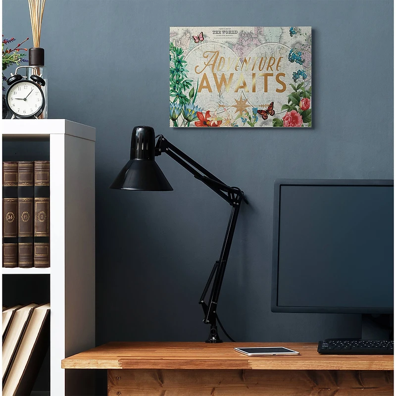 Stupell Industries Adventure Awaits Floral Map Canvas Wall Art