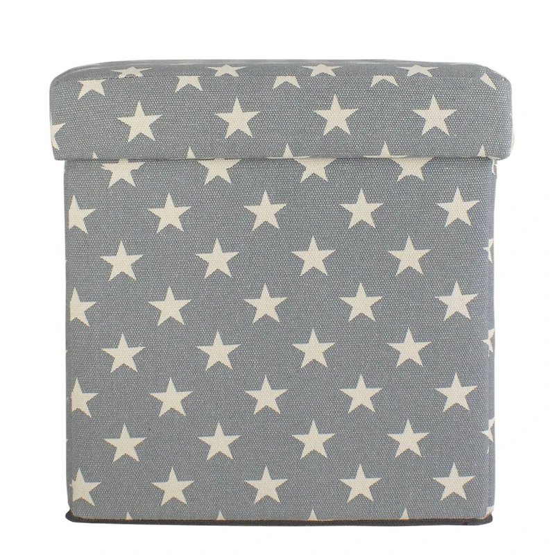 12" Gray with White Stars Collapsible Ottoman