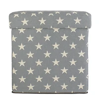 12" Gray with White Stars Collapsible Ottoman