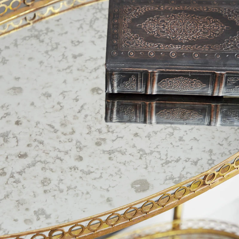 Gold Iron and Glass Traditional Bar Cart, 35" x 30" x 16"