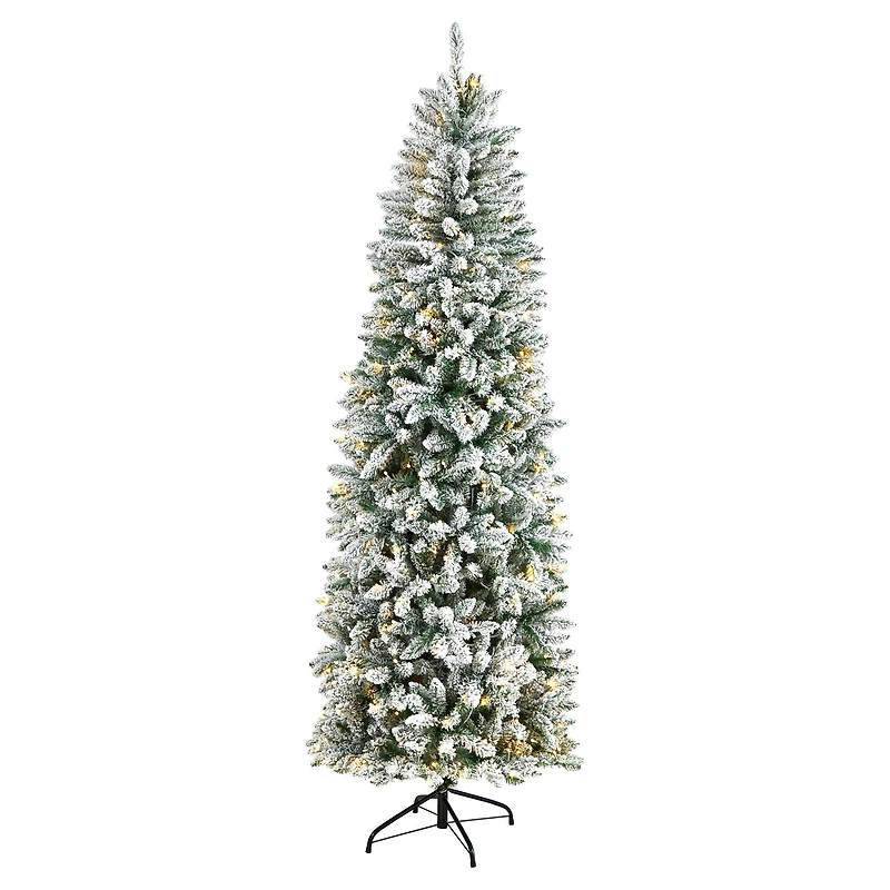 7ft. Pre-Lit Flocked Montreal Fir Artificial Christmas Tree, Warm White LED Lights