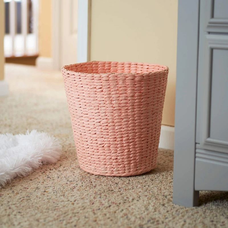Household Essentials Pink Woven Paper Rope Waste Basket