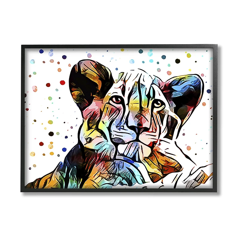 Stupell Industries Abstract Lion Cub Portrait Vibrant Polka Dots Framed Wall Art