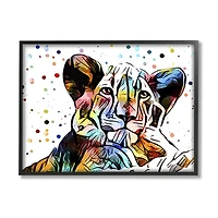 Stupell Industries Abstract Lion Cub Portrait Vibrant Polka Dots Framed Wall Art