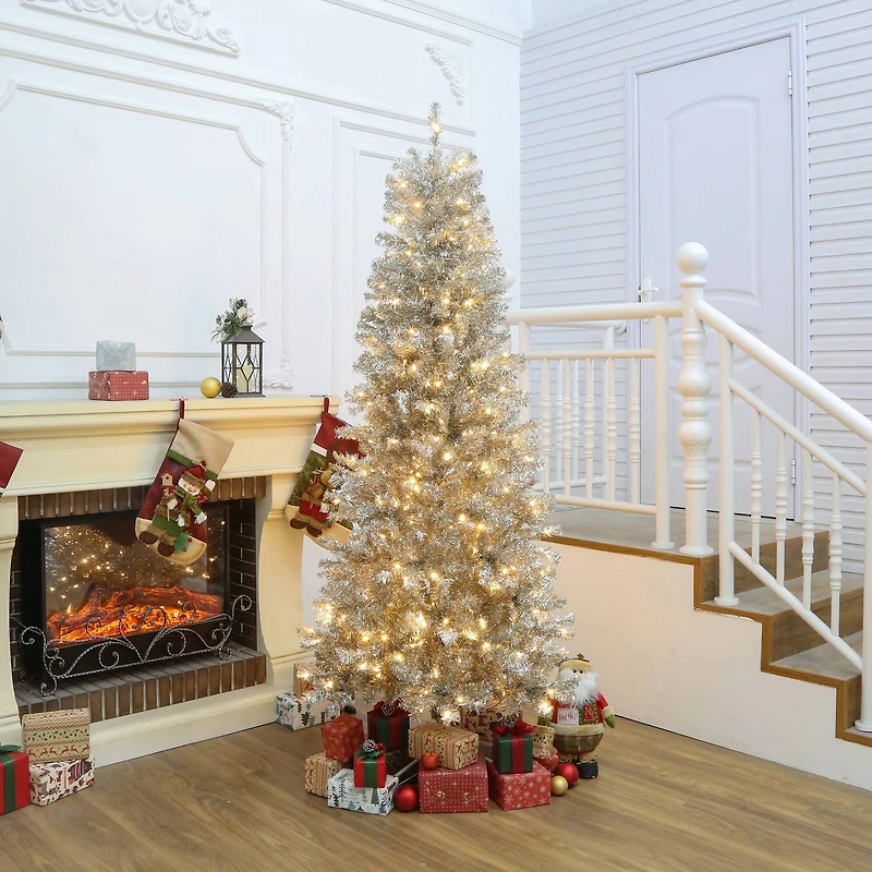 7ft. Pre-Lit Champagne Tinsel Artificial Christmas Tree, Warm White LED Lights by Ashland®