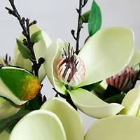 15" White Magnolia Arrangement with Glass Vase