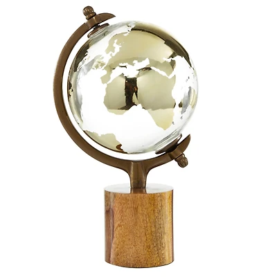15" Gold Wood Globe