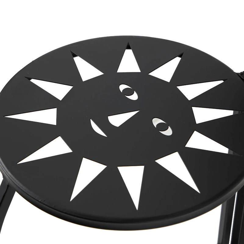 24" Black Metal Folding 3-Tier Plant Stand with Sun Face Cutouts